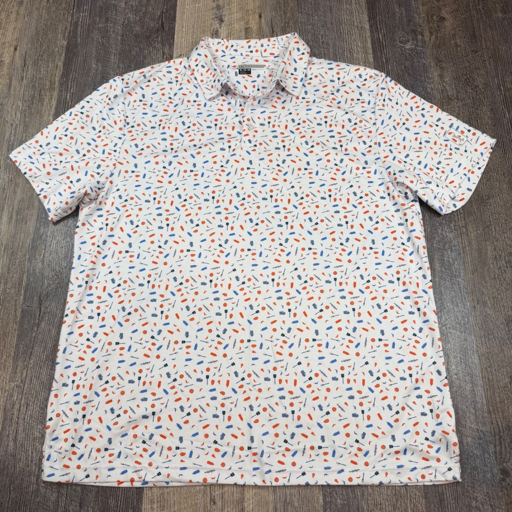 PGA Tour Pro Series Polo Mens XL White BBQ Grilling Print Athletic Golf Shirt